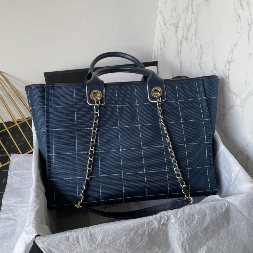 Bagsaaa Ch**el Medium Deauville Dark Blue Tote 36cm