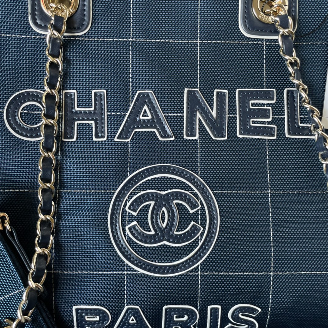 Bagsaaa Ch**el Medium Deauville Dark Blue Tote 36cm