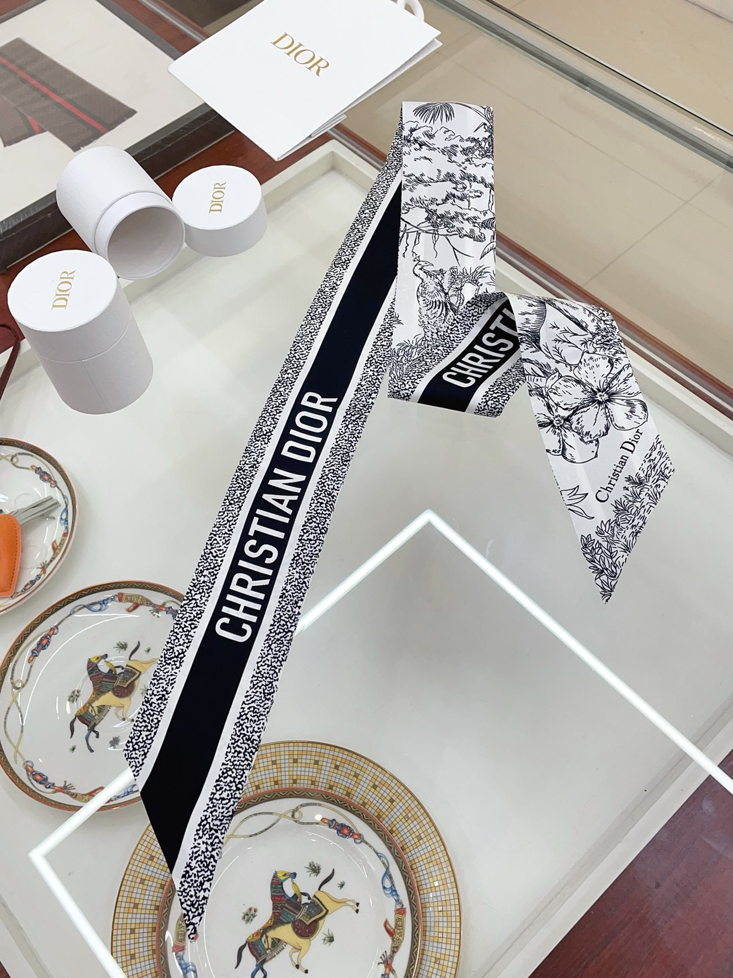Bagsaaa D10r Toile de Jouy Sauvage Mitzah Scarf Black - 6 x 105 cm