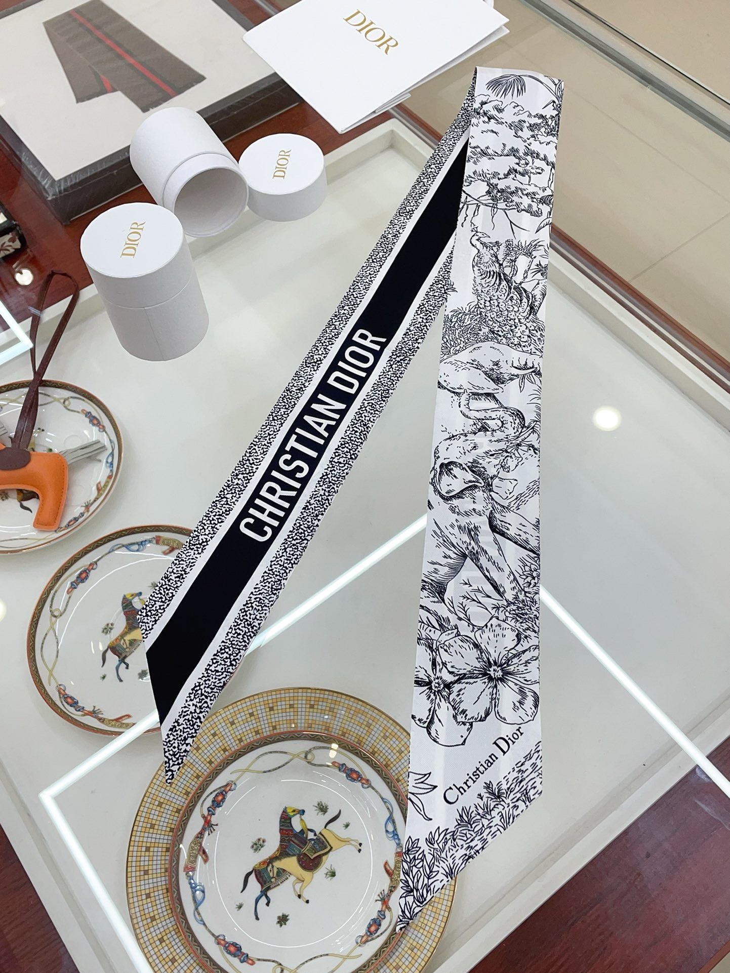 Bagsaaa D10r Toile de Jouy Sauvage Mitzah Scarf Black - 6 x 105 cm