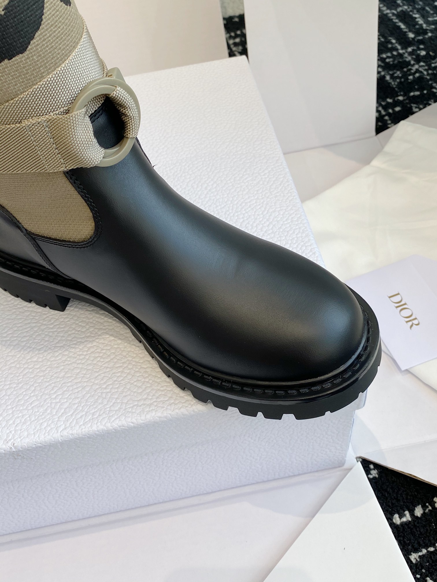 Bagsaaa D10r D-Major Boot Warm Taupe Technical Canvas with Black Miss D10r Graffiti Print and Black Calfskin